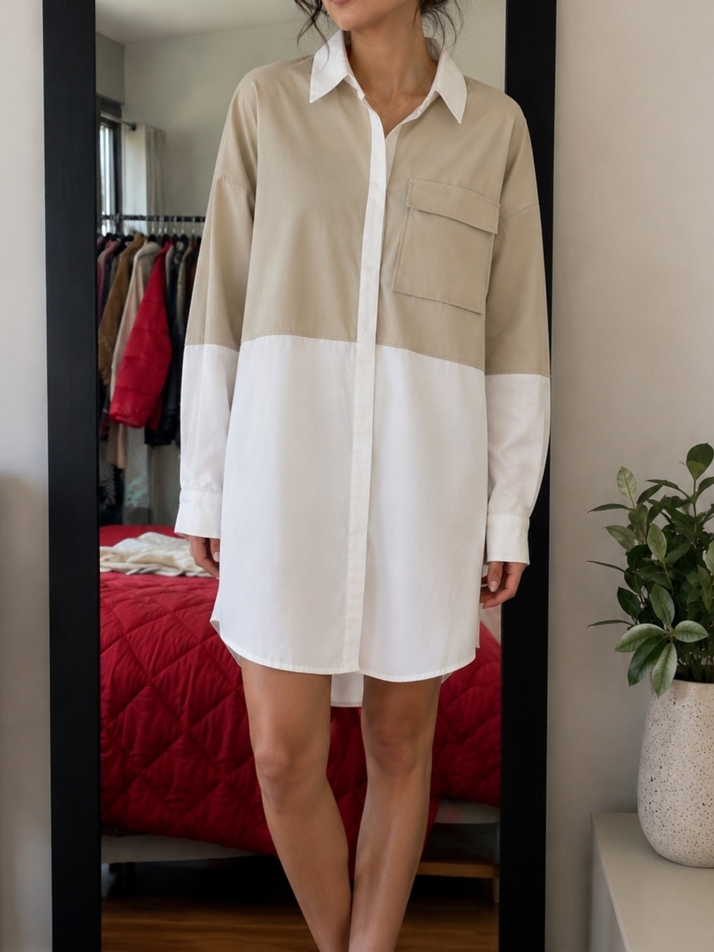 Mulla Faux Leather Colorblock Shirt Dress NWT Size Large